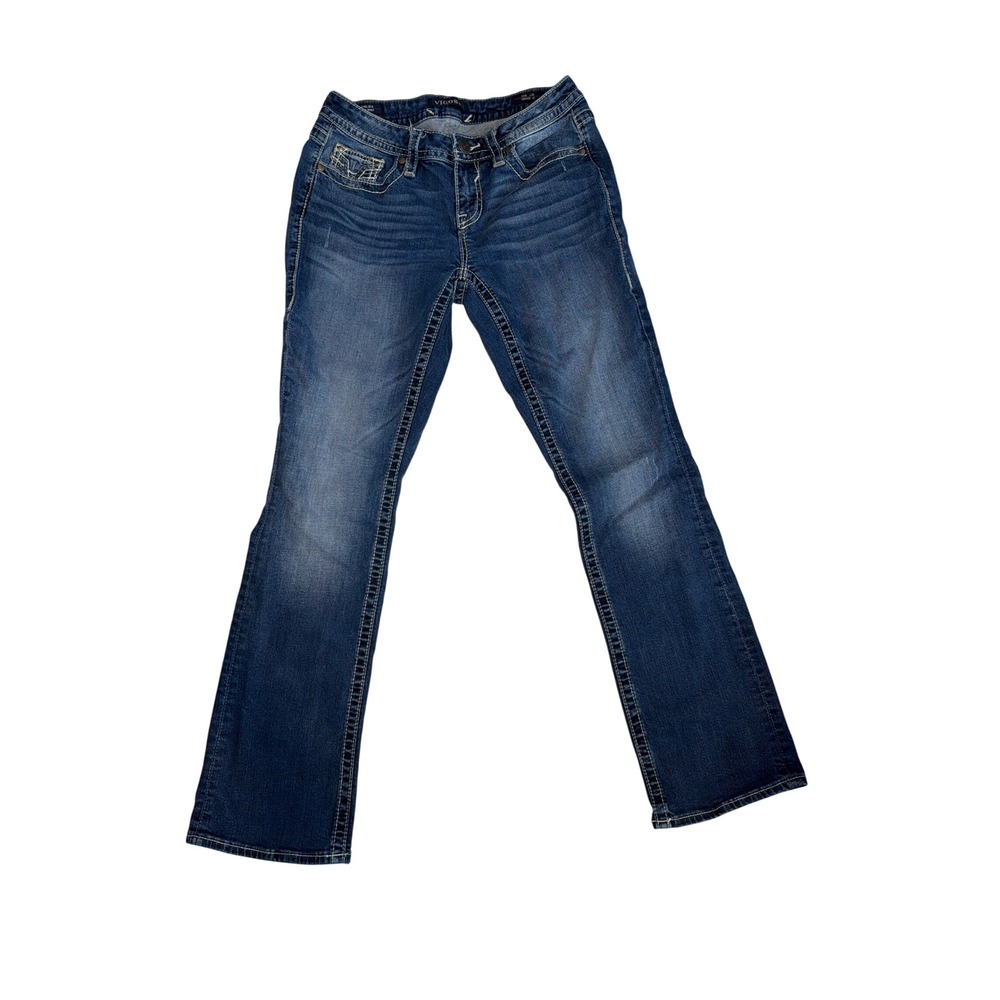 Vigoss Chelsea Bootcut Jeans Medium Wash Thick Stitch Embroidered Size 7-8